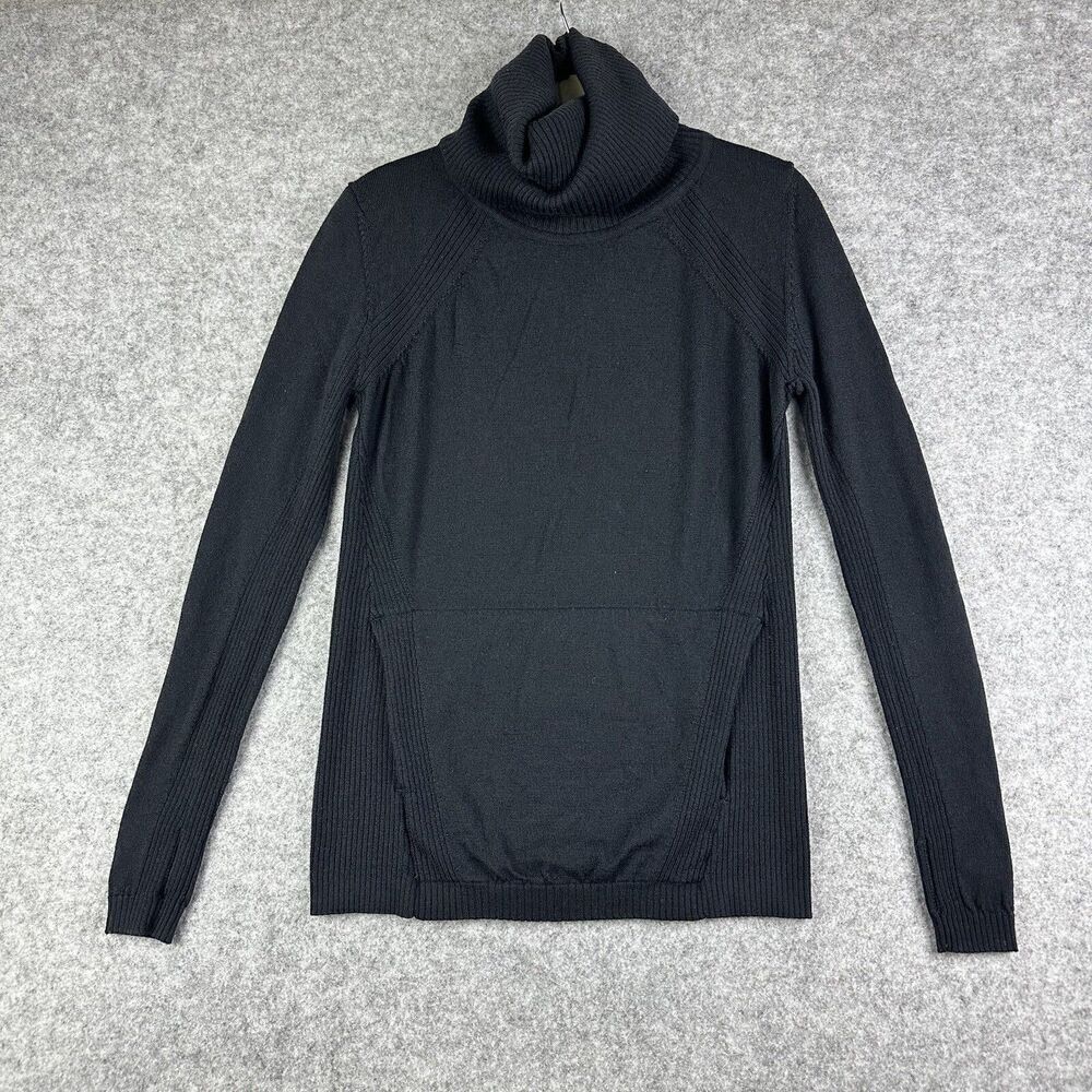 Lululemon Sweat and Savasana Sweater Womens 6 Black Merino Wool Kangaroo Pocket